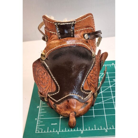 Miniature Tooled Leather Western Saddle Rustic Handmade Décor Or Model Collector - Picture 9 of 12